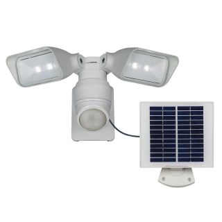 Utilitech Pro 180 Degree 2 Head White Solar Powered LED Motion Activated Flood Light with Timer