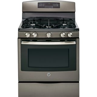 GE 30 in 5 Burner Freestanding 5.6 cu ft Self Cleaning with Steam Convection Gas Range (Slate)