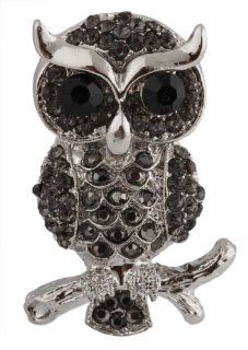 2 Pieces of Silver with Gun Metal Iced Out Owl on Branch Brooch & Pin Pendant Brooches And Pins Jewelry