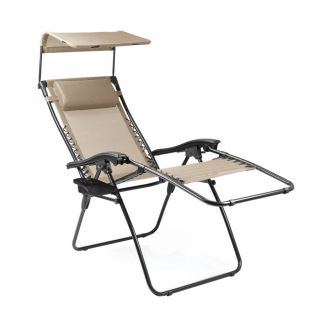 Picnic Time Sling Seat Patio Chaise Lounge with Brown Cushion