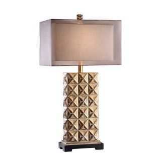 Absolute Decor 33 in 3 Way Switch Verdi Gold Indoor Table Lamp with Fabric Shade