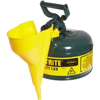 Justrite 7120410 Type I Galvanized Steel Safety Can with Funnel, 2 Gallons Capacity, Green Hazardous Storage Cans