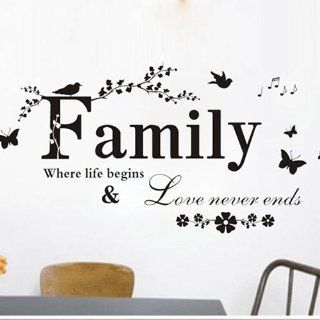 Family Where Life Begins and Love Never Ends Wall Art Wall Sayings Vinyl Lettering Stickers Decals Bedroom Living Room Removable Wall Decor   Childrens Wall Decor