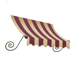 Awntech 8 ft 4 1/2 in Wide x 3 ft Projection Burgundy/Tan Striped Open Slope Window/Door Awning