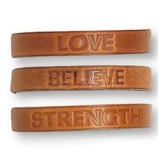 Set of 3 Brown Leather Bracelets with LOVE, BELIEVE, and STRENGTH Message Adjustable to 11 inches Believe Bracelet Large Jewelry