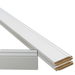 5 Piece 0.594 in x 5.25 in x 12 ft Interior Primed MDF Base Moulding Contractor Package (Pattern L163E)
