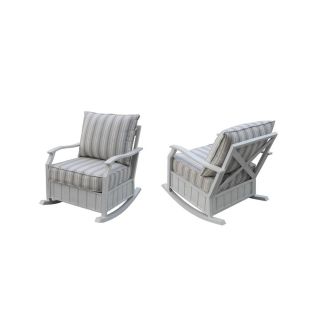 Garden Treasures Set of 2 Chapel Ivory Cove Aluminum Strap Seat Patio Rocking Chairs with Stripped White and Blue Cushions