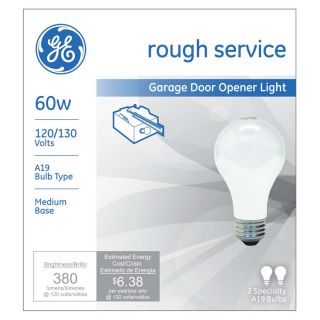 GE 2 Pack 60 Watt A19 Medium Base Soft White Dimmable Incandescent Garage Door Light Bulbs
