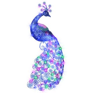 Gemmy 3.94 ft Sparkle Snowflakes Peacock with LED Blue Lights