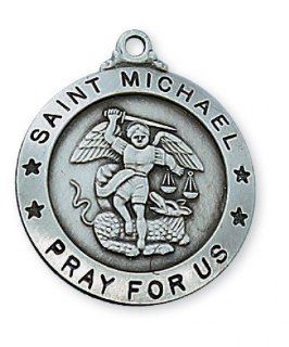 7/8" Antique Silver Pewter St. Saint Michael the Archangel Comes With 24" Chain In Gift Box Jewelry