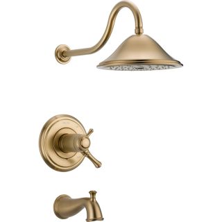 Delta Cassidy Champagne Bronze 1 Handle Bathtub and Shower Faucet Trim Kit with Rain Showerhead