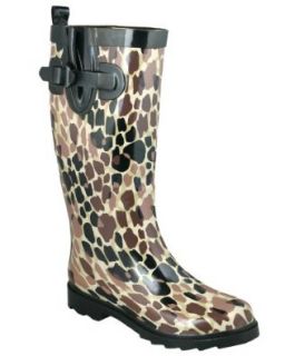 Capelli New York Shiny Party Animal Printed Ladies Rain Boot Brown Combo 9 Shoes