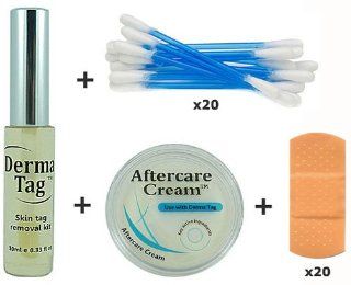 DermaTag skin tag removal kit. Kit contains 10ml DermaTag, 20ml Scar Wizard, 20 spot plasters and pack of cotton buds. Health & Personal Care