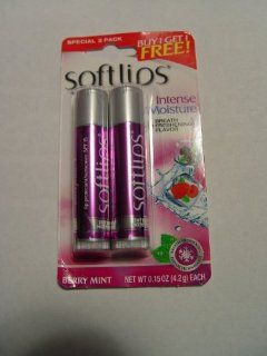 SOFTLIPS INTENSE MOISTURE + BREATH FRESHENING FLAVOR] Lip Protectant/Sunscreen SPF 15, BERRY MINT   One Twin Pack Contains 2 tubes 0.15oz ea SOFT LIPS  Beauty