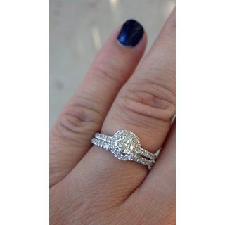 .75CT Diamond Halo Wedding Ring Set 14K White Gold Engagement Rings Jewelry