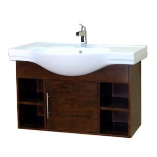 Bellaterra Home 40.5 in x 20.1 in Medium Walnut Integral Single Sink Bathroom Vanity with Vitreous China Top