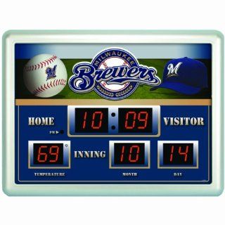 MLB Scoreboard Thermometer Wall Clock MLB Team Milwaukee Brewers   Wall Clocks