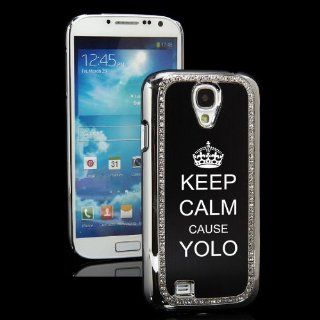 Black Samsung Galaxy S4 S IV i9500 Rhinestone Crystal Bling Hard Back Case Cover KS478 Keep Calm cause YOLO You Only Live Once Cell Phones & Accessories