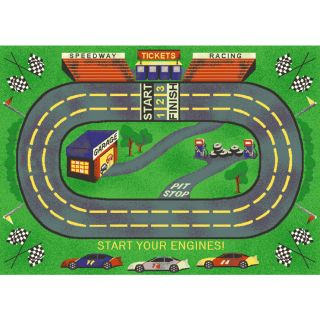 Shaw Living Speedway 39 in x 54 in Rectangular Green Sports Accent Rug