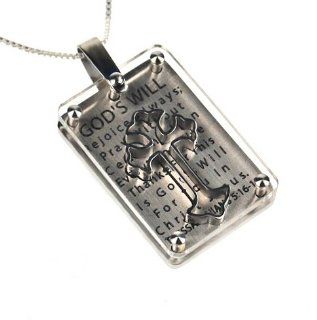 Christian Womens Stainless Steel 3D Abstinence Deluxe Shield Cross "GOD'S WILL   Rejoice Always, Pray Without Ceasing, In All Things Give Thanks, For This Is God's Will For You In Christ Jesus   Thessalonians 516 18" Chastity Necklace fo