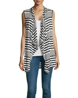 Sleeveless Striped Stretch Knit Vest, Black/Ivory