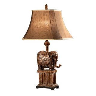 Absolute Decor 34.5 in 3 Way Switch Relic Bronze Indoor Table Lamp with Fabric Shade