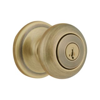 Kwikset Signature Juno Smartkey Antique Brass Round Residential Keyed Entry Door Knob