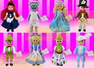 2010 McDonalds Madame Alexander Complete Sets of 8 Storybook Dolls ; Contains Alice in Wonderland , Mad Hatter , Cinderella , Prince Charming , Gretel , Hansel , Little Red Riding Hood , Wendy As the Big Bad Wolf 
