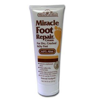 Miracle of Aloe Miracle Foot Repair Cream 8 Oz As Seen On TV Guarantees to Repair Dry, Cracked Feet & Heels Helps Stop Itching & Unpleasant Odors Quick, Fast, Easy and Completely Painless Contains 60% Ultra Aloe, All Natural Formula. Penetrates D