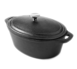American Metalcraft 4 qt Oval Casserole Dish with Lid   Cast Iron