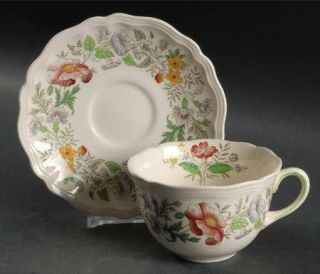 Royal Doulton Stratford (Floral) Flat Cup & Saucer Set, Fine China Dinnerware  