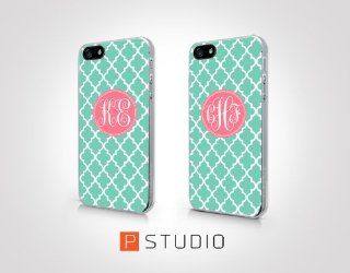Monogram Turquoise Chevron with Pink initials Case   Personalized Case   Iphone 4 Case   Iphone 4S Case   Hard Plastic 2D Case   Shipping Worldwide (Clear) Cell Phones & Accessories