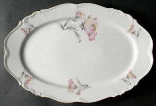 Edelstein Irish Rose 15 Oval Serving Platter, Fine China Dinnerware   Pink Flow