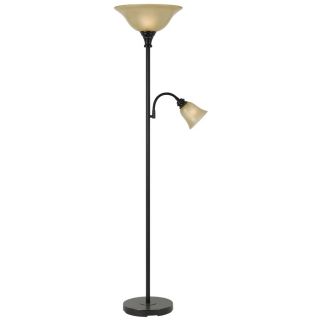 Axis 71 in 3 Way Switch Dark Bronze Torchiere with Side Light Indoor Floor Lamp with Glass Shade