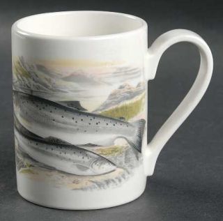 Portmeirion Compleat Angler Band Mug, Fine China Dinnerware   White, Green Band,