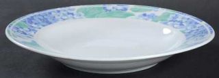 Tienshan Hydrangea Large Rim Soup Bowl, Fine China Dinnerware   Blue Flowers, Gr