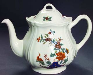 Wedgwood Chinese Teal Teapot & Lid, Fine China Dinnerware   Rust Floral, Bird, G