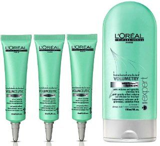 L'Oreal Volumceutic Salicylic acid Intra Cylane Anti Gravity Effect Volume Booster Serum   (3 x 15ml / 0.6 oz) + Conditioner (200 ml) Increases volume of hair   Long lasting effect   Increases Hair Mass in long term treatment  Hair Care Products  Bea
