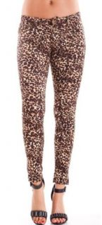 Clothes Effect Brown Ladies Leopard Design Stretch Fit Button Fly 5 Pocket Pants