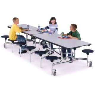 Mobile Stool Cafeteria Table w/ Enamel Legs and Eight Stools (30" W x 8' 1" L)   Step Stools