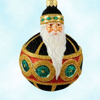 Patricia Breen Christmas Ornaments, Hollstrom Santa, Black, 2003, 2222, FG, Black ball; figure eight gold, green, red   Decorative Hanging Ornaments
