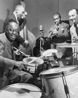 1947 Louis Armstrong on trumpet, Warren Dodds on drums and George Foster on t d6   Photographs