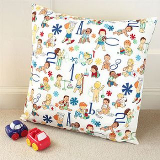 baby boy vintage fabric children's cushion by naive textile art