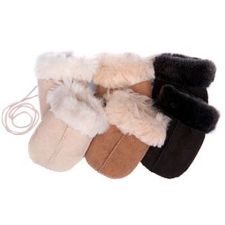 baby sheepskin puddy mittens on string by baa baby