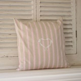 linen red stripe cushion by little red heart