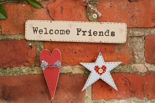 handmade wooden 'welcome friends' shaker sign by primitive angel country store