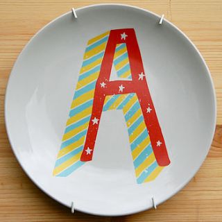 alphabet initial plate candy stipe theme by ethel and co