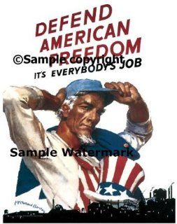 CANVAS Defend American Freedom It's Everybodys Job American Patriotic War Military 20" X 30" Inches Image Size Poster Reproduction ON CANVAS. More Sizes Available   Prints