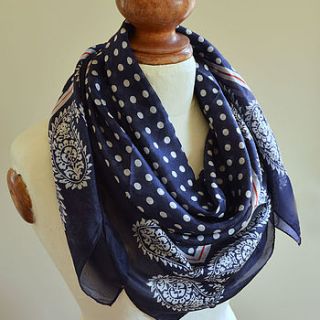 navy polka dot silk scarf by highland angel