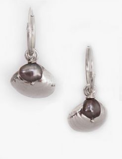silver shell and grey pearl earrings  by sally clay